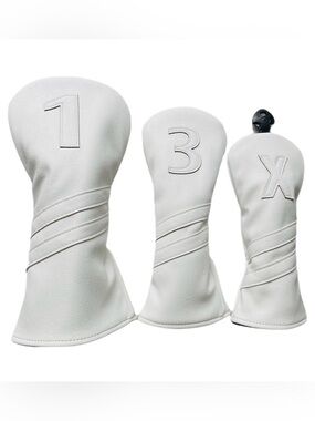 White Leather Golf Club Headcover Set - 1, 3, X